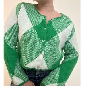 Zara Bold Green and White Cardigan! NWOT